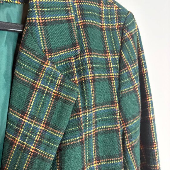 Vtg wool blend green plaid blazer jacket - Picture 2 of 4